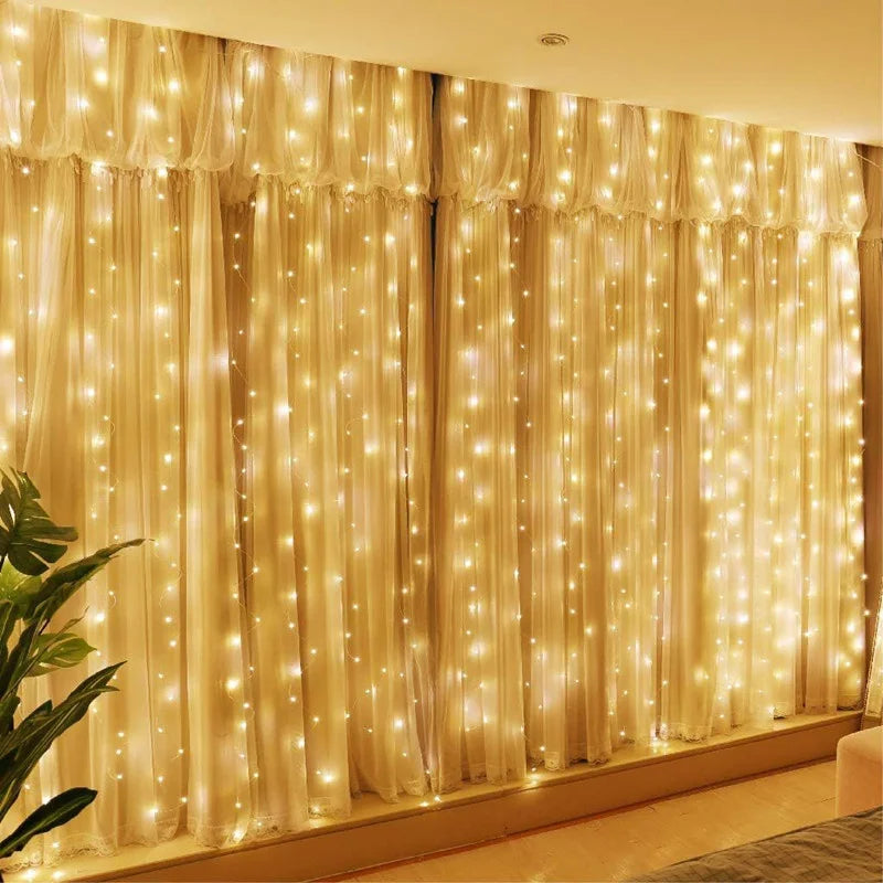 Solar LED Curtain Light Outdoor Garland Solar Fairy String Light Pavilion Garden Party Holiday Christmas Decor Copper Wire Lamps