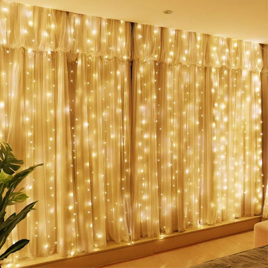 Solar LED Curtain Light Outdoor Garland Solar Fairy String Light Pavilion Garden Party Holiday Christmas Decor Copper Wire Lamps