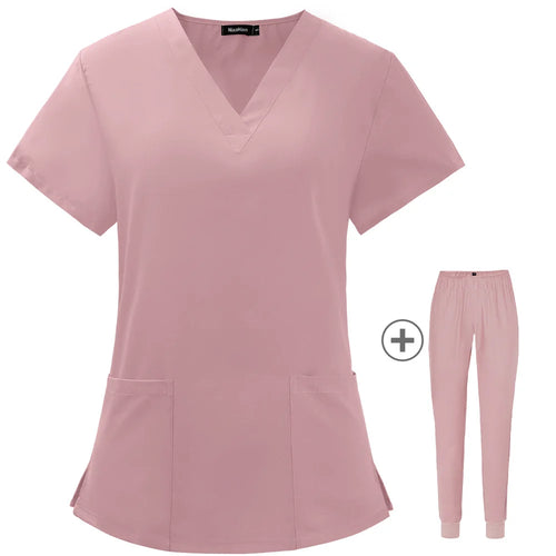 Solid Color Nursing Scrubs Women Uniforms Elasticity Pet Clinic Nurse