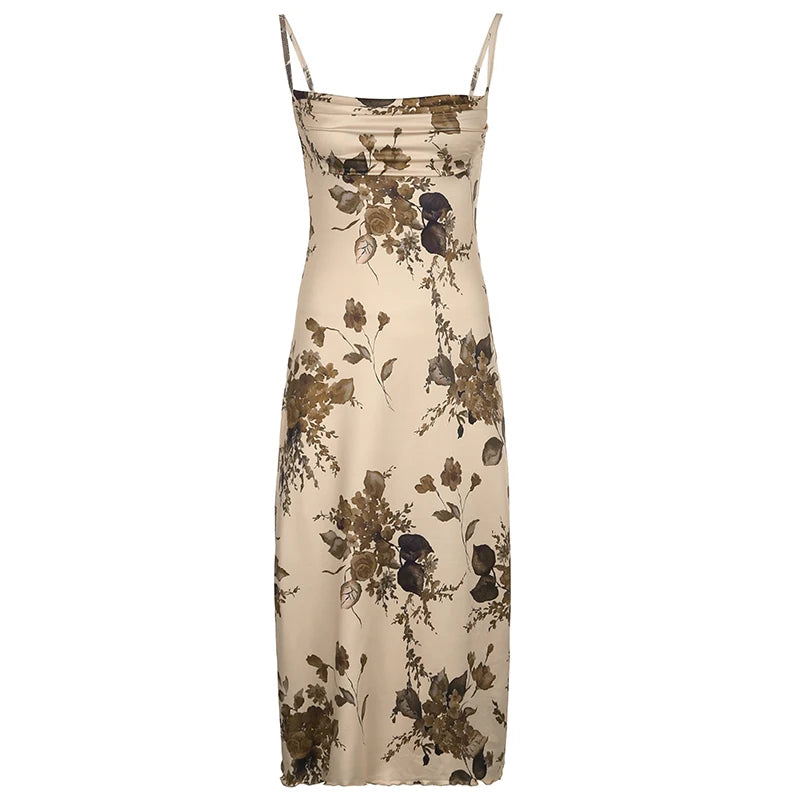 CIBBAR Vintage Strap Dress Retro Floral Print Sleeveless Summer