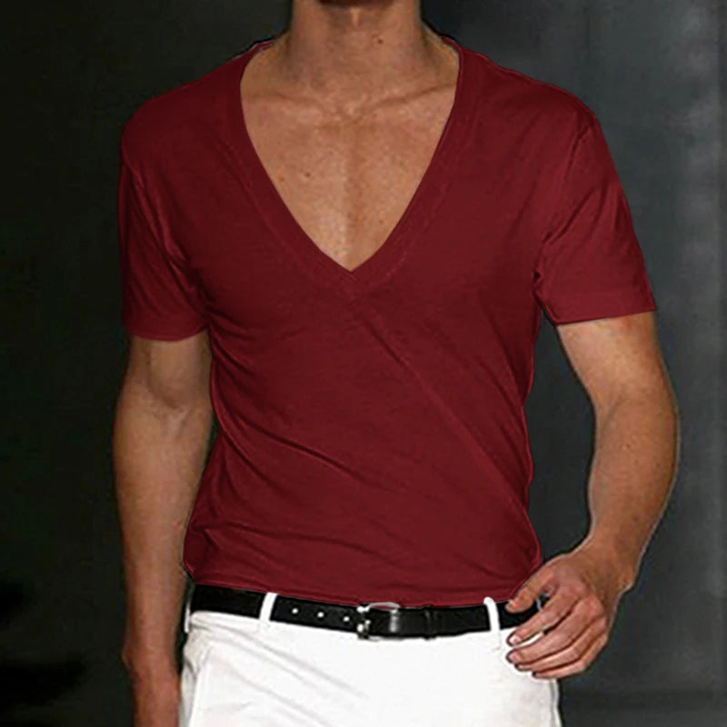 Vintage Loose Cotton T Shirts Men Casual V Neck Short Sleeve Solid