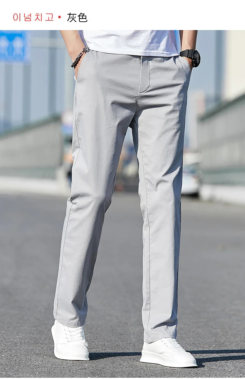 Top Grade 98% Cotton New Brand Casual Fashion Streetwear Slim Fit Long Pants Straight Pencil Trousers Men's Clothing