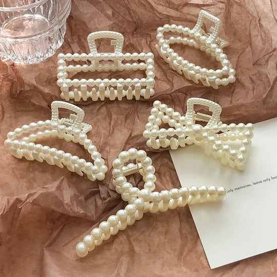 5Piece Elegant Faux Pearl Hair Claw Set Versatile Clips for All Hair