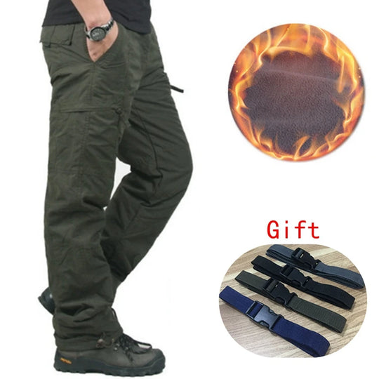 Winter Double Layer Men's Cargo Pants Warm Thick Baggy Pants Cotton