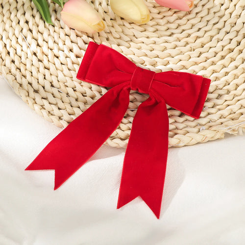 Velvet Bow Hairpin Barrettes For Women French Red Black Hair Clips