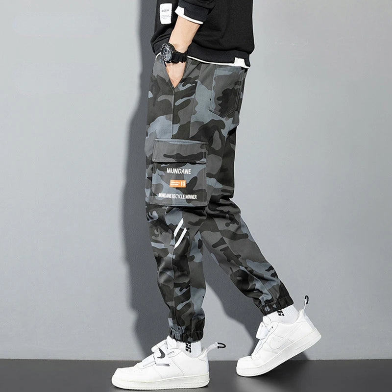 Orange Cargo Pants Men Hip Hop Joggers Y2K Streetwear Casual Pants