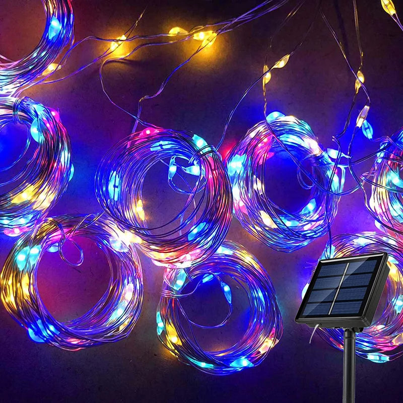 Solar LED Curtain Light Outdoor Garland Solar Fairy String Light Pavilion Garden Party Holiday Christmas Decor Copper Wire Lamps