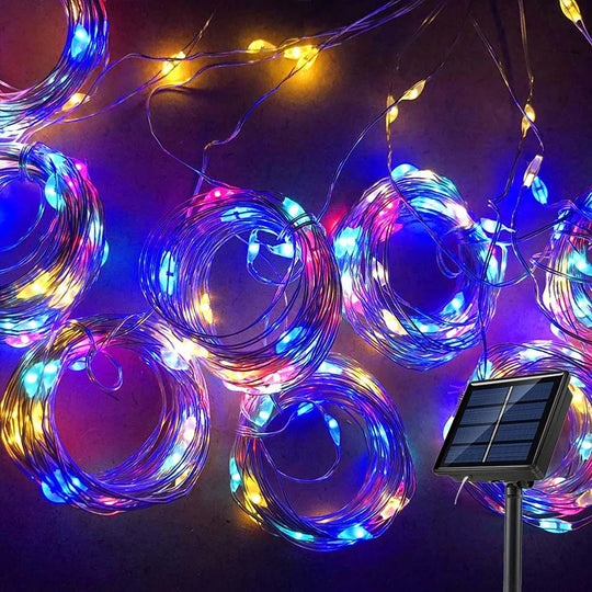 Solar LED Curtain Light Outdoor Garland Solar Fairy String Light Pavilion Garden Party Holiday Christmas Decor Copper Wire Lamps