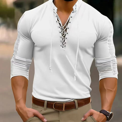 2024 Spring Autumn Men T-Shirts Mesh Patchwork Long Sleeve Top Tees