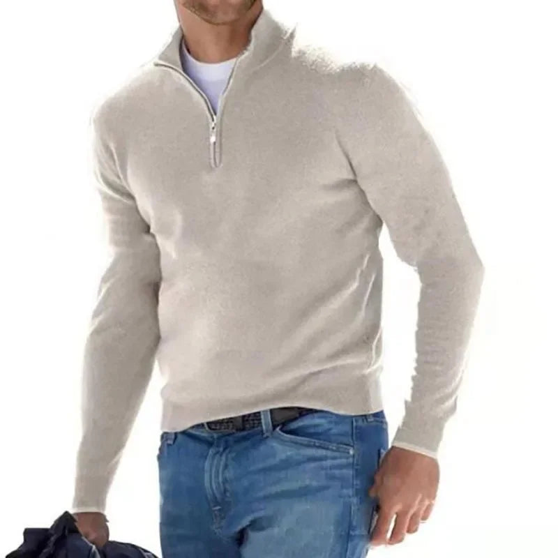 Men's Autumn Sweatshirt Warm Jumper Solid Color Half Zip Casual