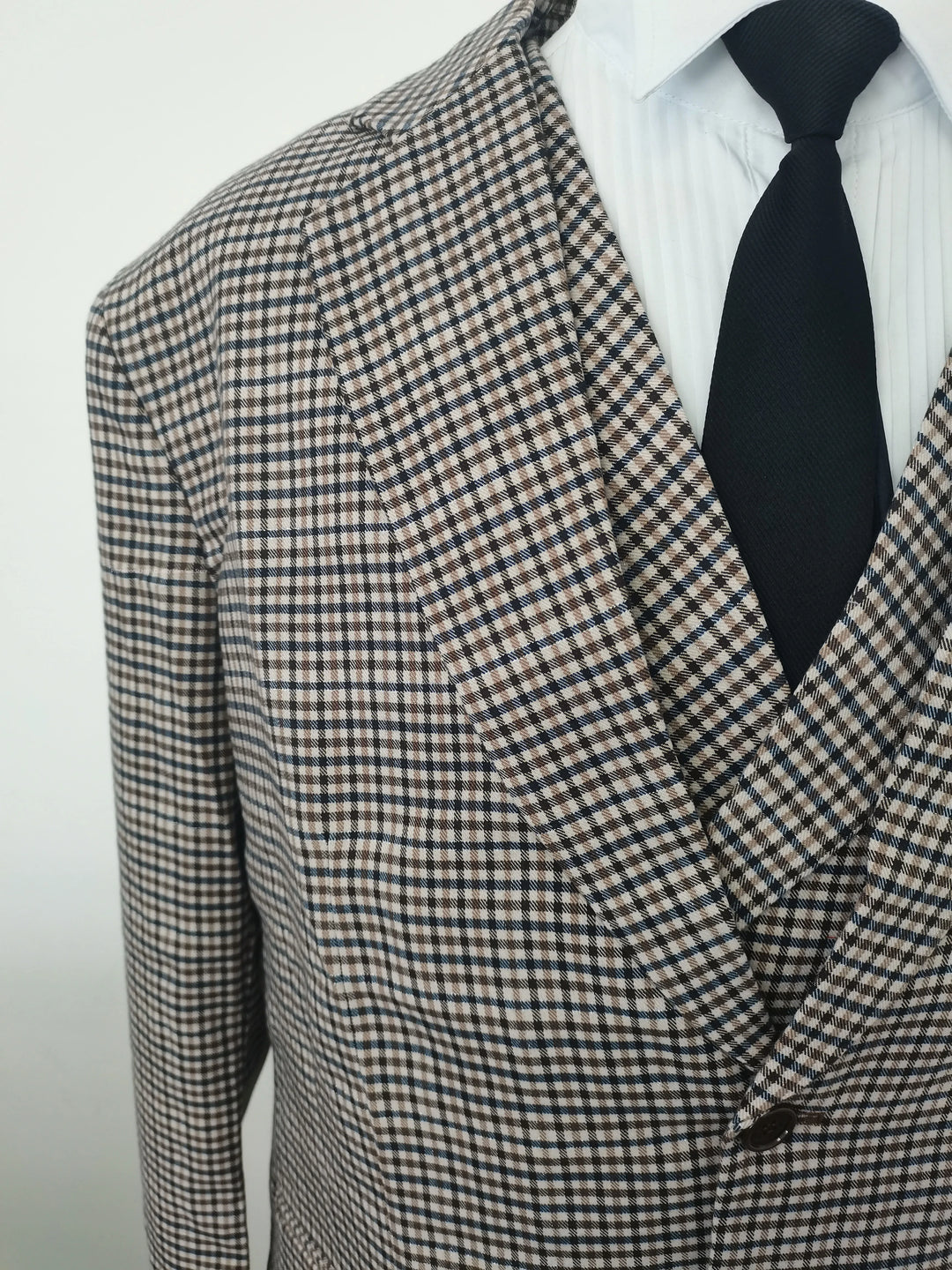 Burgundy Black Green 3 Color Small Square Thousand Bird Man‘s Suit Set Outfit Notch Lapel Blazer Trousers 3pcs Jacket Pants Vest