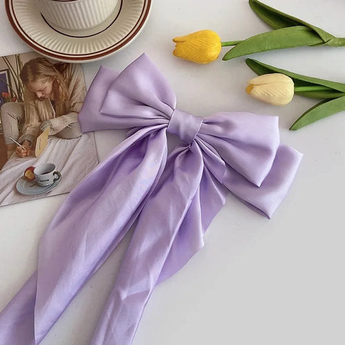 Elegant Solid Large Bow Ribbon Hair Clip For Women Girl Sweet