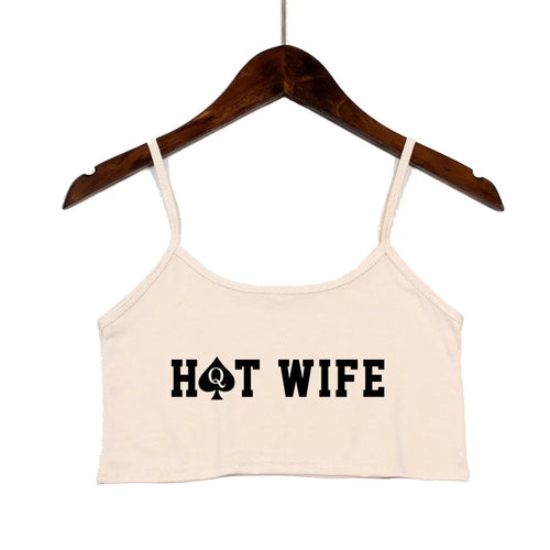 Fashion Women's Sexy Elastic Cotton Camis HOT WIFE Letters Print