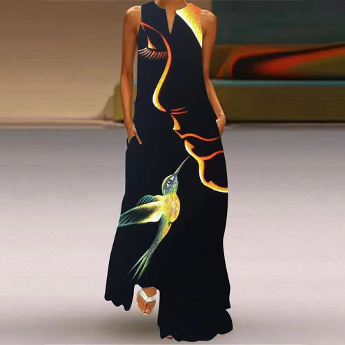 Summer Outdoor Street Fashion Women's Long Dress New Abstract Art