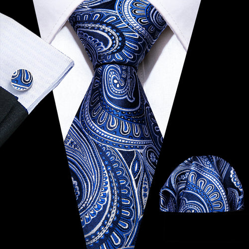 Men Tie Gold Navy Blue Striped Silk Tie 3.4" Jacquard Party