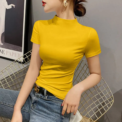 Luxury New Korean Style Women's Clothes High Neck Stretch Short
