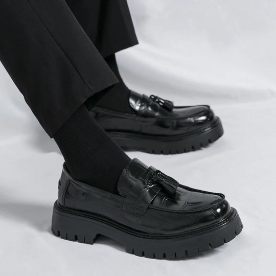 Business Tassel Loafers Shoes Slip on Casual Thick Bottom Leather Black Dress Party Shoes Boat Loafers For Man Fashion Moccasins