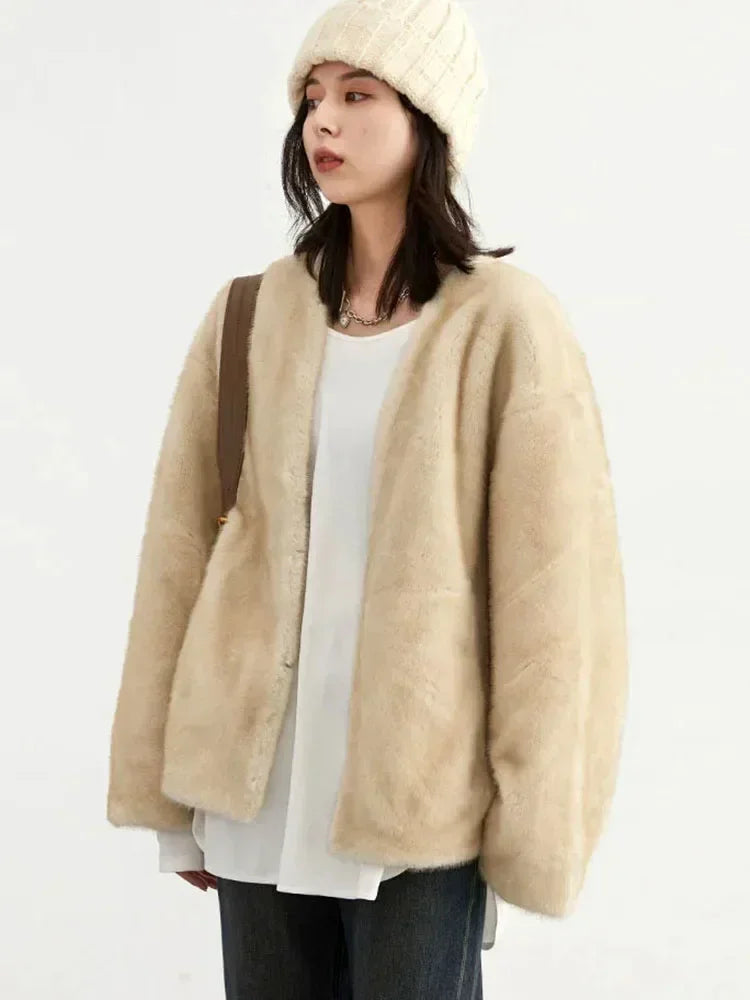 CHIC VEN Women's Jacket Loose Casual Solid Overcoat New Female Plush