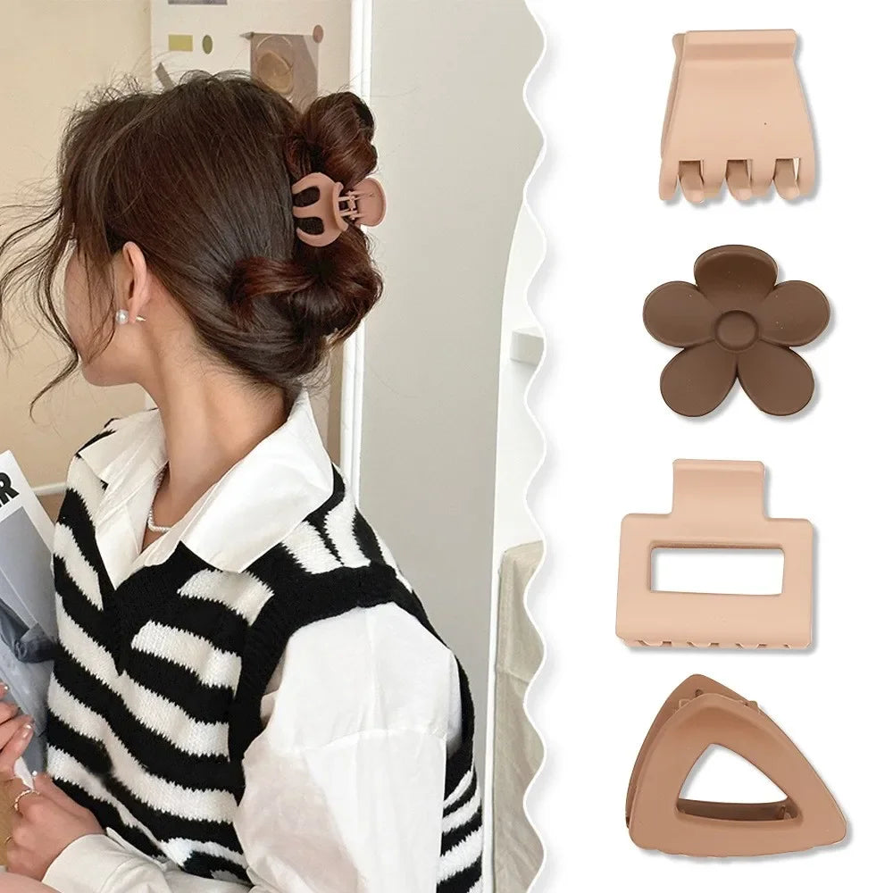 New Fashion Coffee Color Three-piece Set Frosted Geometric  Hairpin