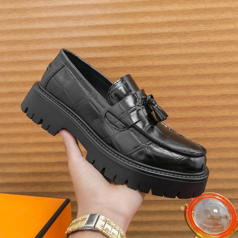 Business Tassel Loafers Shoes Slip on Casual Thick Bottom Leather Black Dress Party Shoes Boat Loafers For Man Fashion Moccasins