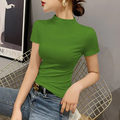 Luxury New Korean Style Women's Clothes High Neck Stretch Short