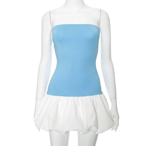 TARUXY Contrast Color Mini Folds Dress For Women Strapless Sexy Slim