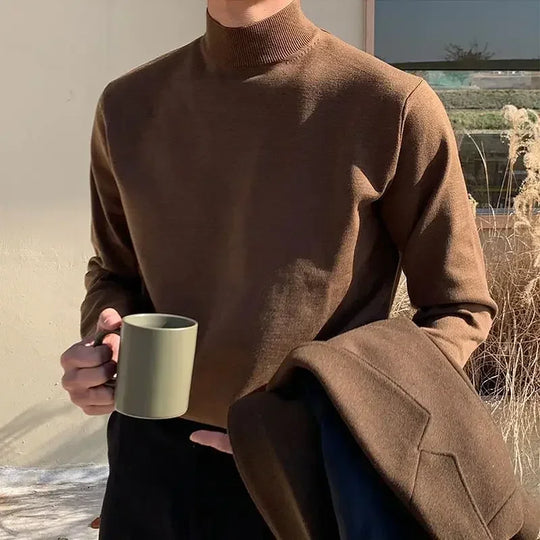 Autumn Winter Half Turtleneck Sweater Men's Long-sleeved Korean Solid