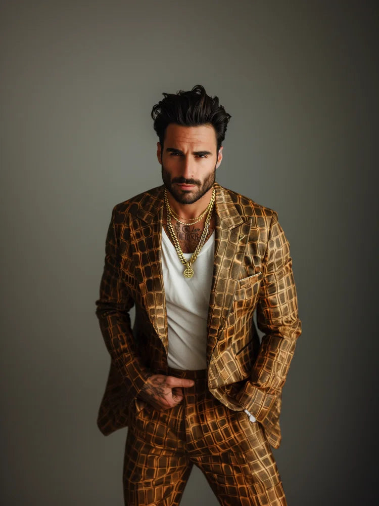 Fashion American Slim Men's Suit Men's Leopard Print Suit Casual Party Crocodile Suit Jacket Coat Bar Wedding Performance Set