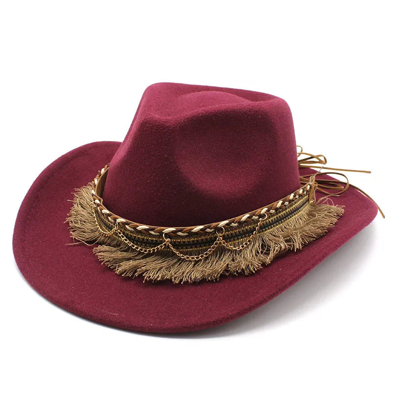 Wide Brim Fedora Hat with Braided Tassel Band - Church Jazz Hat for Outdoor Events, Daily Casual Wear, Photography Accessories