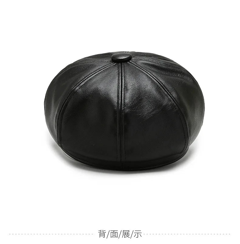 Women Men PU Leather Berets Hat Retro British Solid Beret Baseball Cap Outdoor Sun Hat Winter Warm Octagonal Hats Newsboy Caps