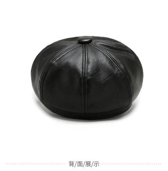 Women Men PU Leather Berets Hat Retro British Solid Beret Baseball Cap Outdoor Sun Hat Winter Warm Octagonal Hats Newsboy Caps