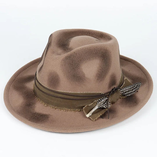 Vintage Feather Fedora Felt Hat Women Men Gentleman Hats New Autumn Casual Wide Brim Black Top Hat British Men's  Jazz Cap