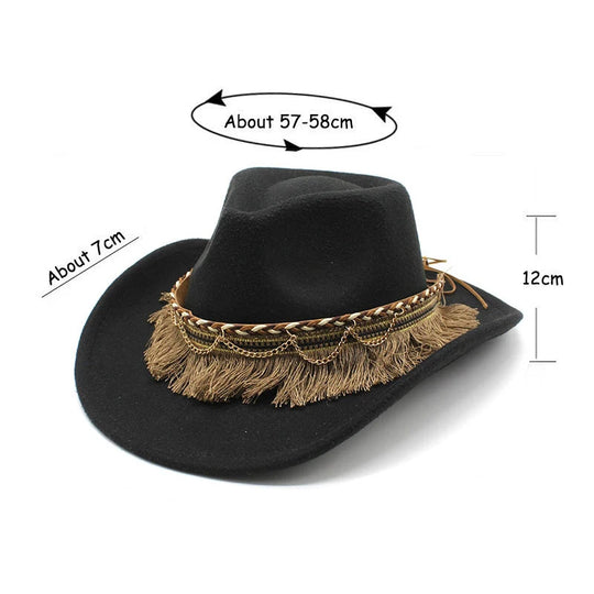 Wide Brim Fedora Hat with Braided Tassel Band - Church Jazz Hat for Outdoor Events, Daily Casual Wear, Photography Accessories