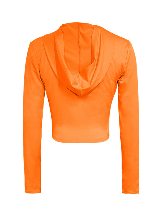 LW Hooded Collar Crop Top T-shirt Autumn Solid Color Long Sleeve Women's Hooded Crop Tops Slim Fit Short Streetwear Sporty sport
