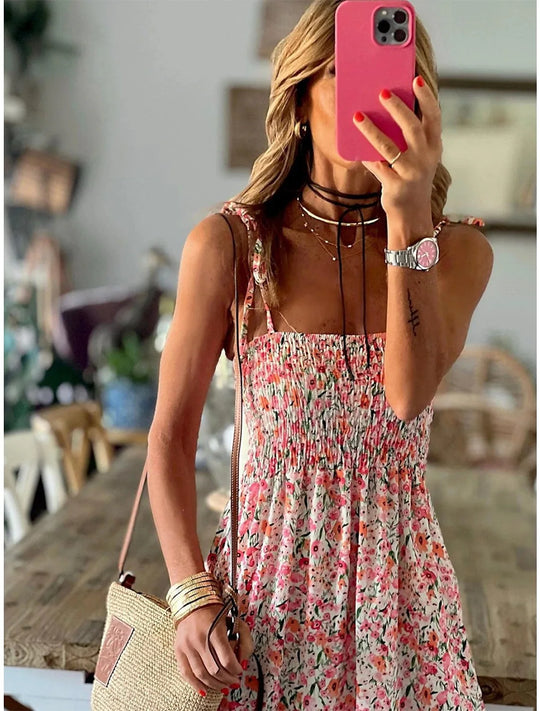 Summer Fashion Sling Maxi Dress Loose Elegant Ruffle A-Line Dress