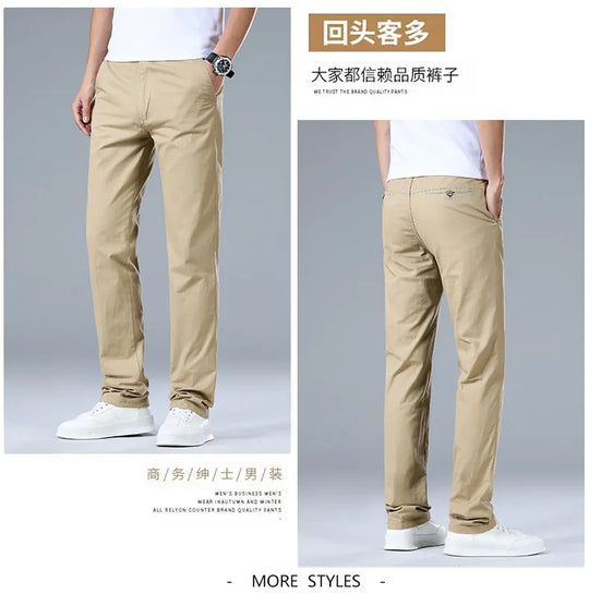 Top Quality 100% Cotton New Brand Casual Fashion Business Long Pants Straight High Waist Regular Fit Trousers Men's Clothing