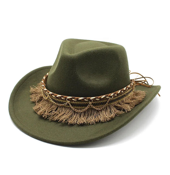 Wide Brim Fedora Hat with Braided Tassel Band - Church Jazz Hat for Outdoor Events, Daily Casual Wear, Photography Accessories