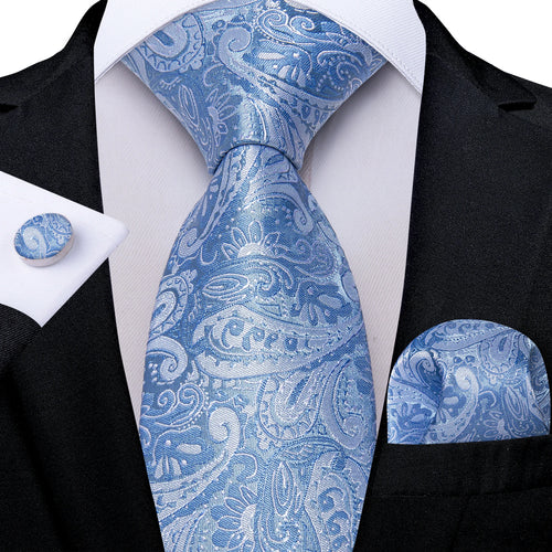 DeBanker Men Necktie Teal Blue Paisley Designer Silk Wedding Tie For