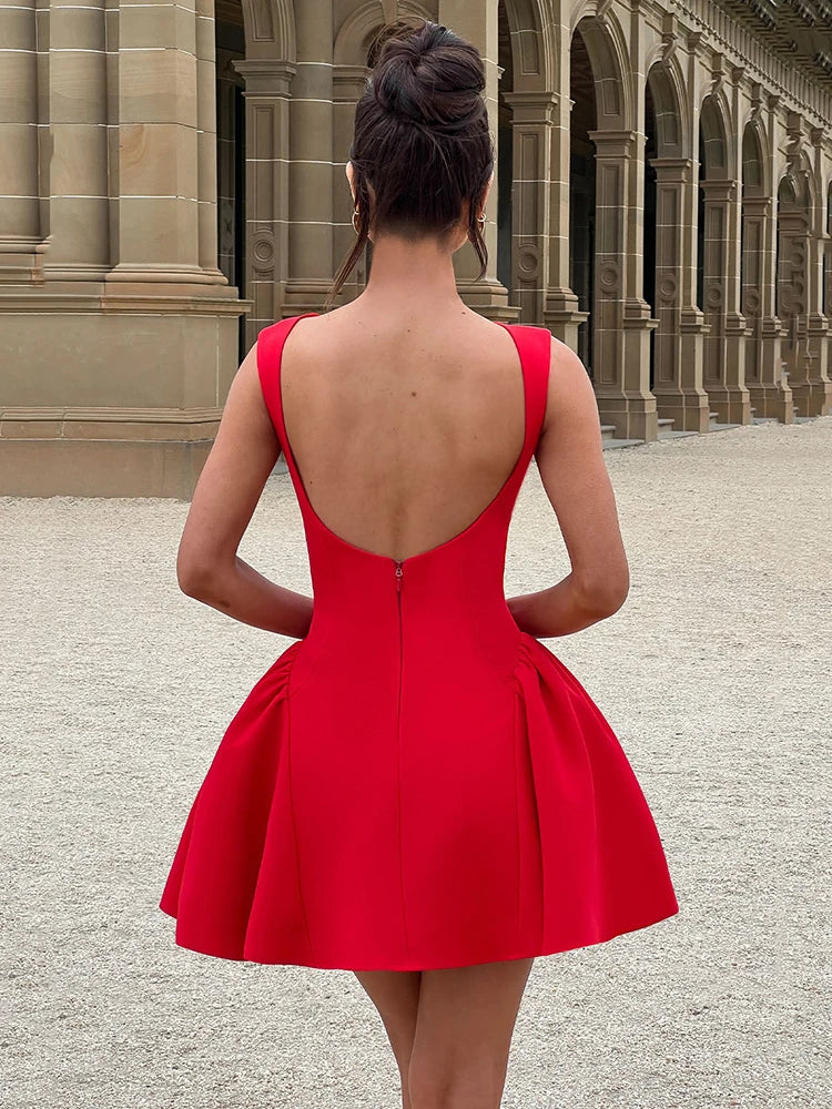 Mozision Backless High Waist A-line Sexy Mini Dress For Women Robe