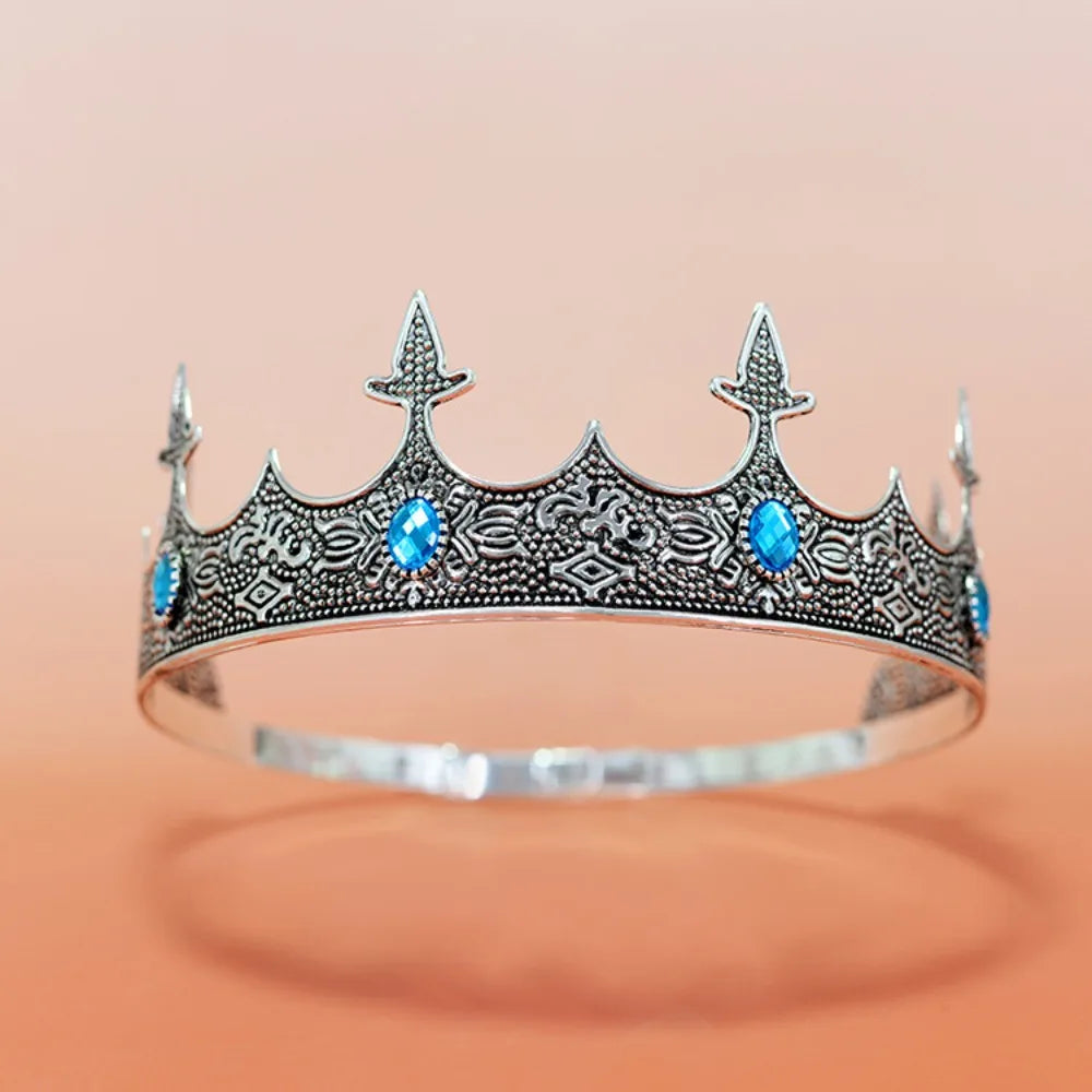 Trendy Vintage Baroque Crown Antique Bronze Elegant King Tiara Crown Adjustable Multicolor Prince Rhinestone Tiara Men