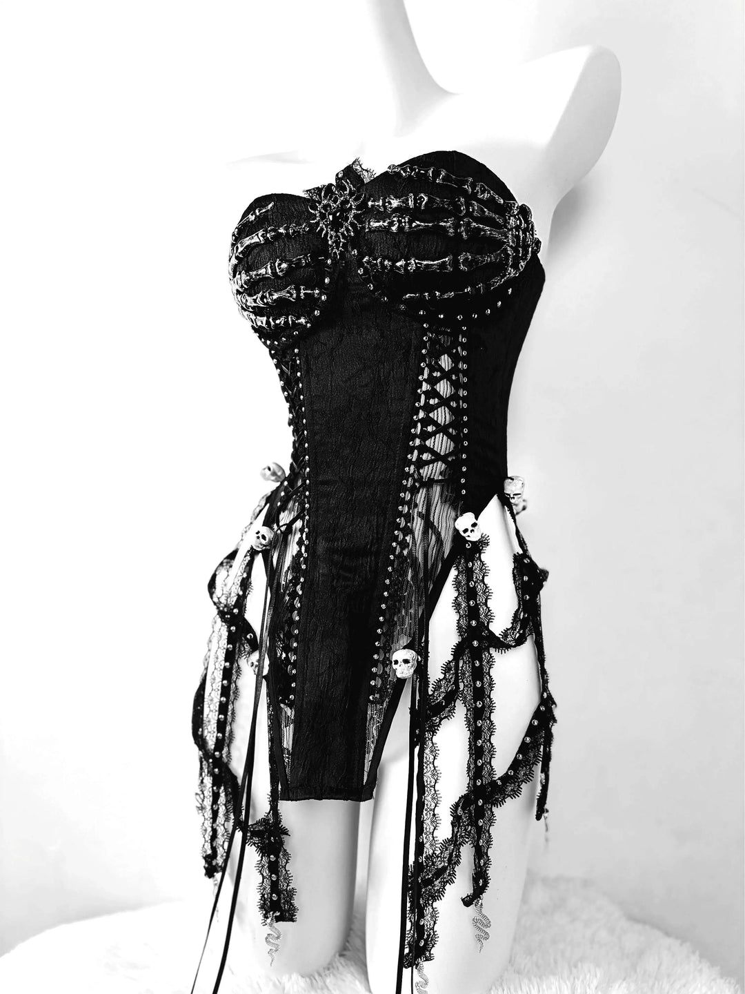 TDH Heavy Industries Handmade Pure Black Gothic Black Strap Drawstring Chest, Bird Cage, Affordable Bundle Body, Skincare Top