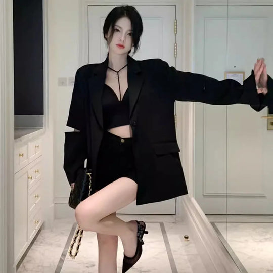 Autumn 2023 Fashion Women's Blazer New Back Hollow out Chain One