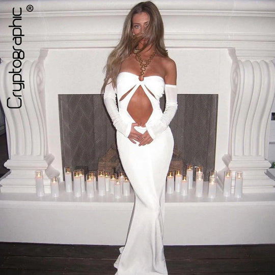 Cryptographic Fashion Hot Cut Out Sexy Backless Gown Maxi Dress