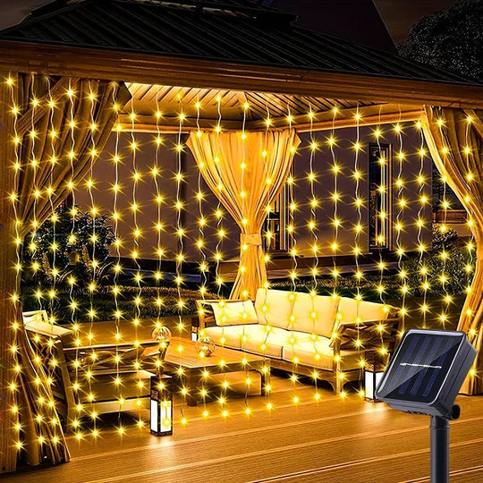 Solar LED Curtain Light Outdoor Garland Solar Fairy String Light Pavilion Garden Party Holiday Christmas Decor Copper Wire Lamps