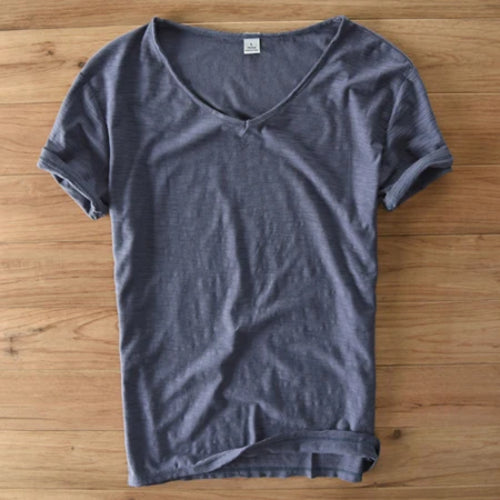 Summer T Shirt Men 100% Cotton Short Sleeve Tshirt V-neck Tops&Tee