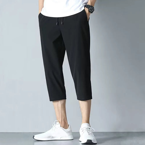 Summer Breathable Casual Capris Pants Men Stretched Nylon Ice Silk