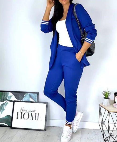 Women's Spring Double Breasted Blazer Office Pantsuit Striped Notched