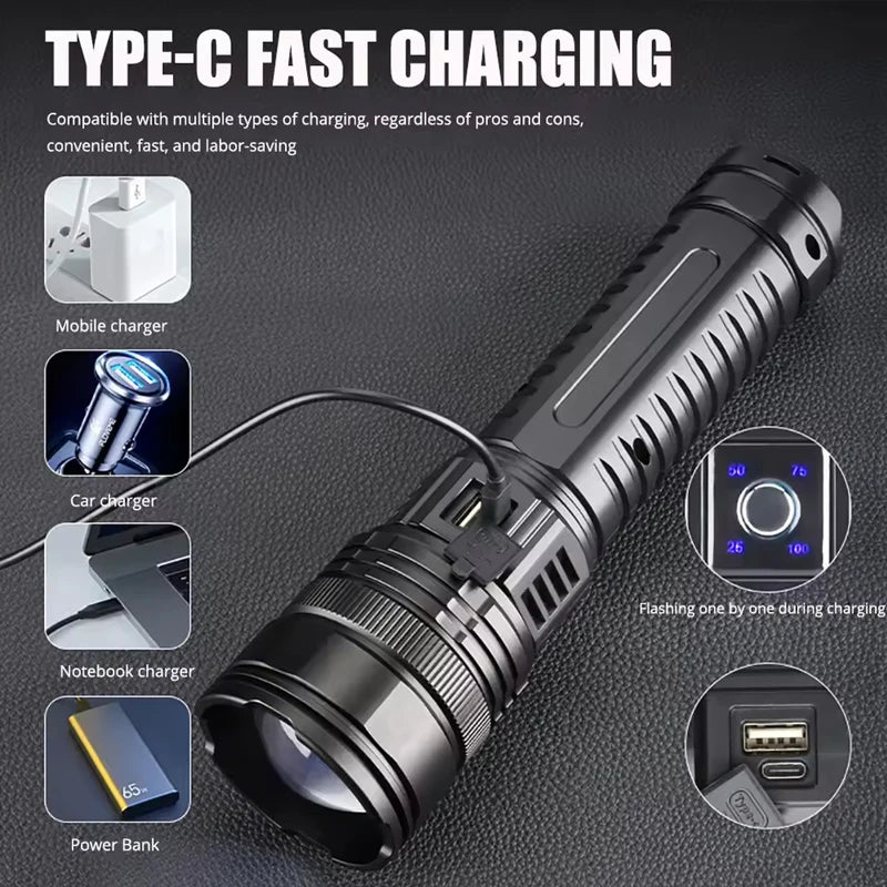 Tactical Flashlight Long Range Very Powerful Torch Work Light Rechargeable Powerful Rechargeable Led Flashlights High Power Lamp