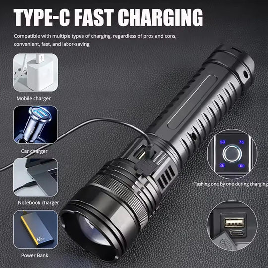 Tactical Flashlight Long Range Very Powerful Torch Work Light Rechargeable Powerful Rechargeable Led Flashlights High Power Lamp