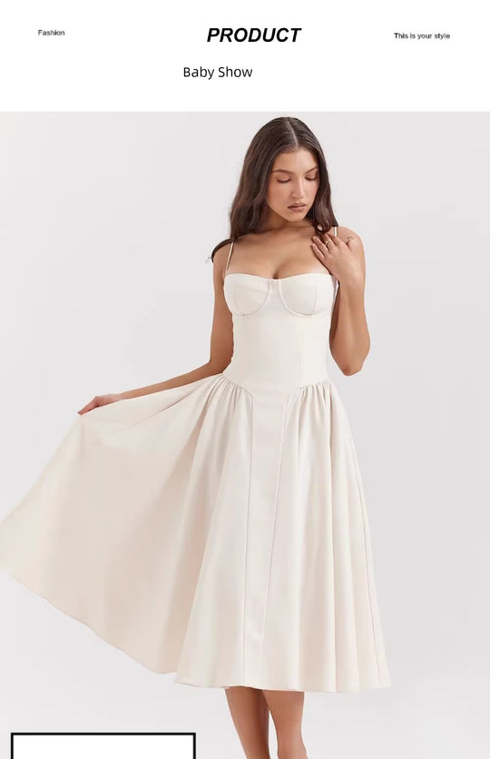 Super Fairy House Retro Waist Trimming Spaghetti Straps Large Skirt